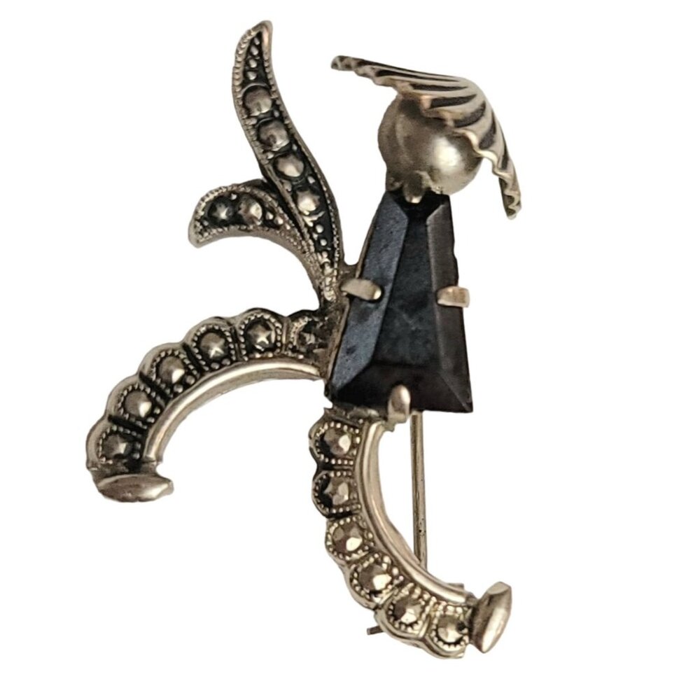 West Germany Black Rhinestone Asian Style Figural Man Pin, Signed M459